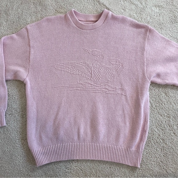 Vintage Parkhurst Duck Sweater Crew neck Twee Embossed L Baby Pink Cottagecore - Picture 14 of 14